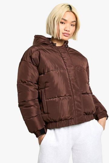 Chocolate Brown Hooded Puffer Jacket