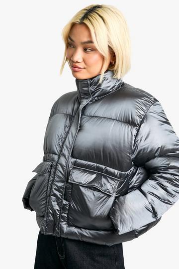 Shiny Boxy Puffer Jacket silver