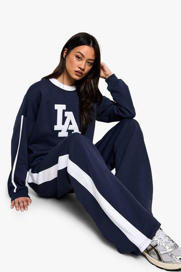 Navy Tall Side Stripe Panel Wide Leg Joggers