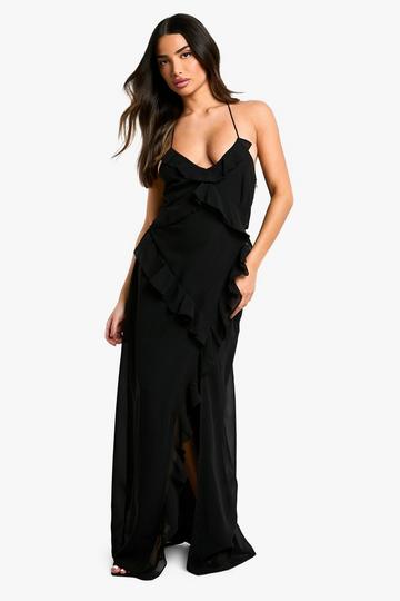 Petite Chiffon Maxi Jurk Met Ruches black