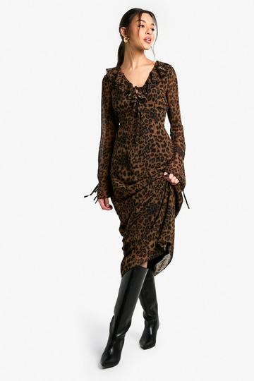 Loshangende Chiffon Luipaardprint Maxi Jurk Met Ruches leopard