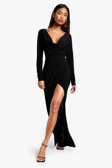 Long Sleeve Wrap Maxi Dress black