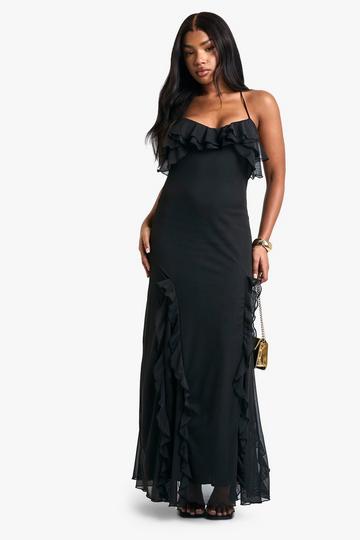 Fit & Flared Maxi Jurk Met Ruches En Halter Neck black