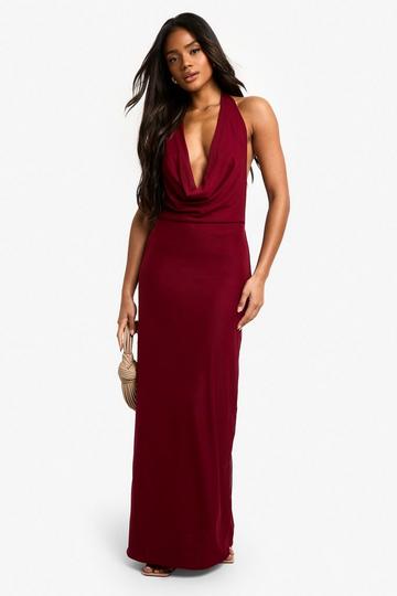 Mesh Extreme Cowl Neck Maxi Dress wine