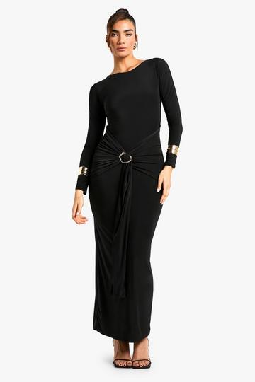 Maxi Jurk Met Lange Mouwen En Gedrapeerde Zoom black