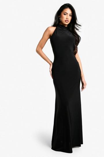 Black Slinky Halter Neck Scarf Detail Maxi Dress