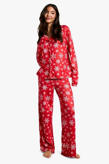 Red Christmas Slowflake Long Sleeve Trouser Set