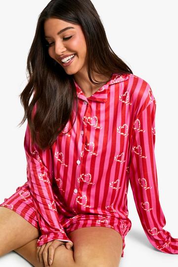 Christmas Candy Cane Print long Sleeve Short PJ Set multi