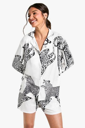 Luipaardprint Kerst Pyjama Set Met Lange Mouwen En Shorts multi