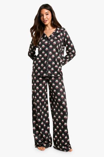 Christmas Pudding Print Long Sleeve Trouser Set black