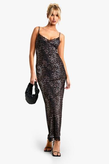 Multi Leopard Lace Trim Column Maxi Dress