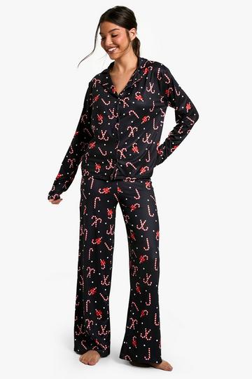 Christmas Candy Cane Long Sleeve Trouser Set black