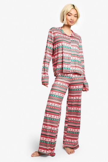 Christmas Fairisle Long Sleeve Trouser Set red