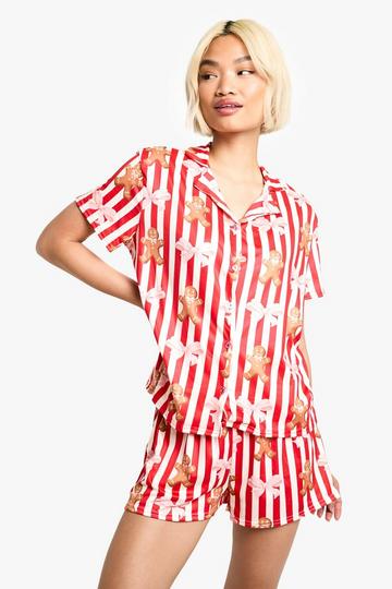 Red Christmas Gingerbread Man Print Short Sleeve Short PJ Set