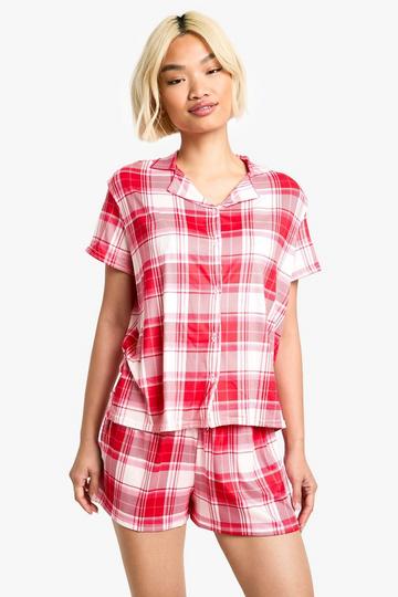 Red Christmas Tartan Print Short PJ Set