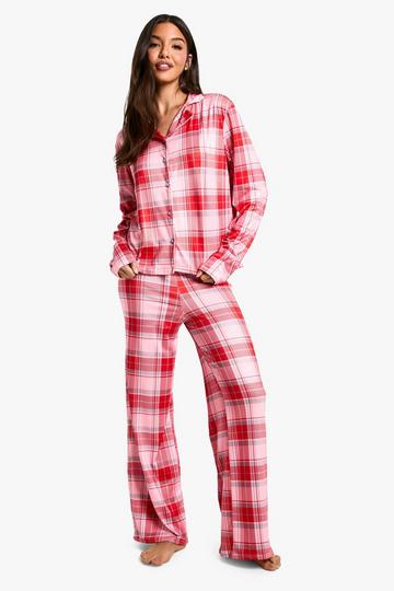 Christmas Tartan Long Sleeve Trouser Set pink