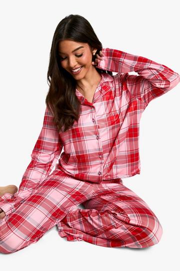 Christmas Tartan Long Sleeve Trouser Set pink