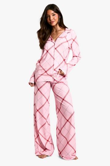 Christmas Tartan Long Sleeve Trouser Set pink