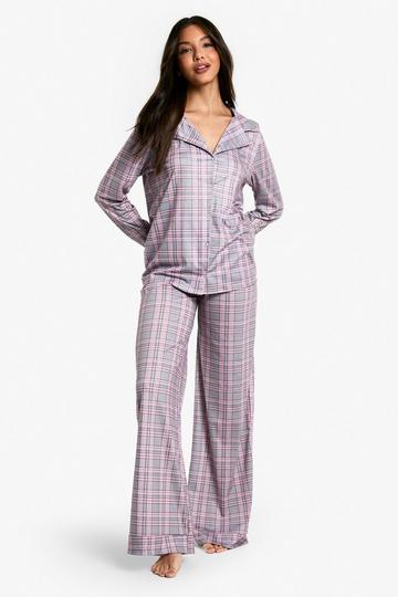 Christmas Tartan Long Sleeve Trouser Set pink