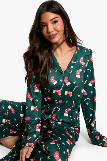 Christmas Stocking Print Long Sleeve Pants Set green