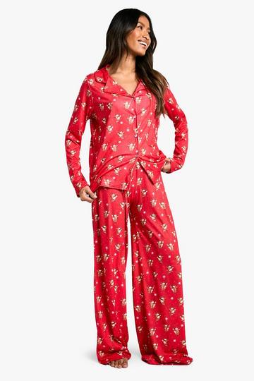 Christmas Reindeer Print Long Sleeve Pants Set red