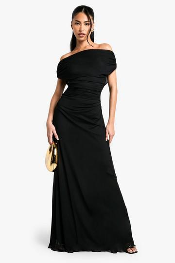 Mesh Off the Shoulder Mesh Column Dress black