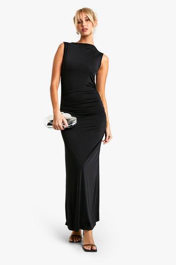 Lace Insert Cowl Column Maxi Dress black