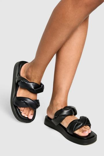 Wide Fit Twist Detail Flatform Slider black