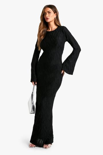 Textured Flare Sleeve Maxi Dress black