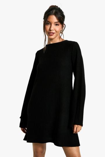 Soft Rib Tie back Smock Dress black