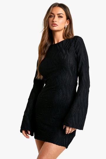 Textured Flare Sleeve Mini Dress black