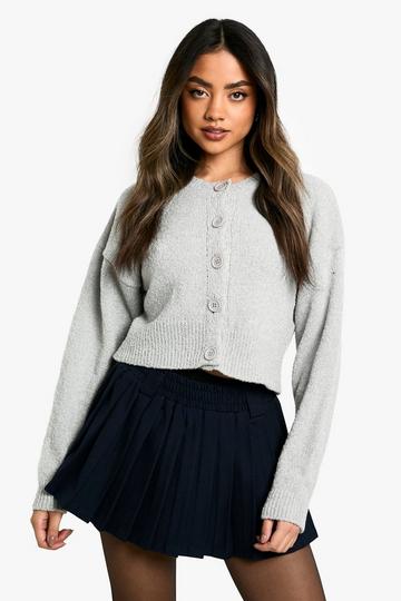 Grey Soft Knit Bomber Cardigan