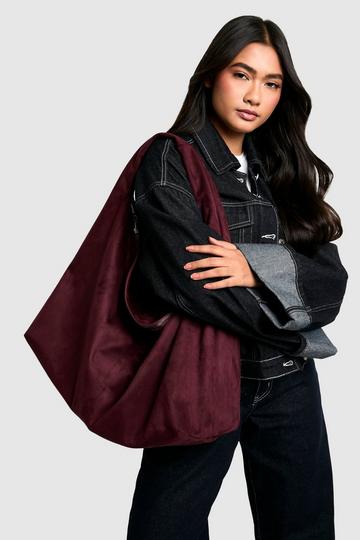 Faux Suede Oversized Slouchy Shoulder Bag burgundy