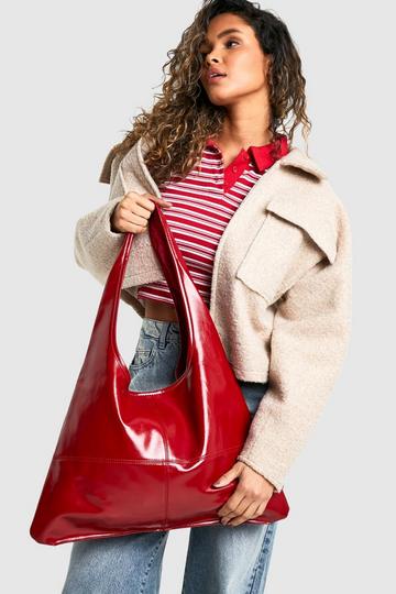 Leather Look Slouchy Tote Bag red