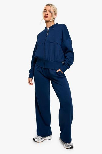 Deep Hem Zip Through Bomber Tracksuit navy