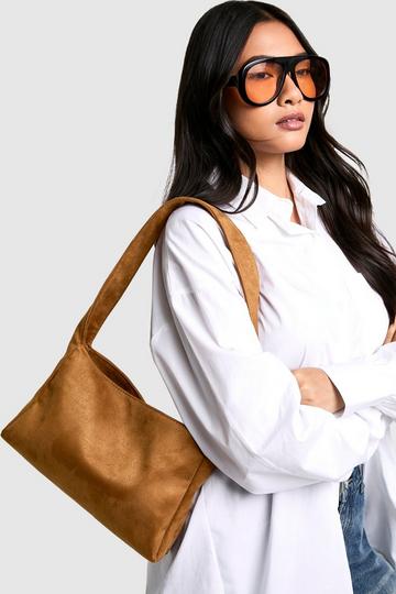 Faux Suede Slouchy Shoulder Bag tan