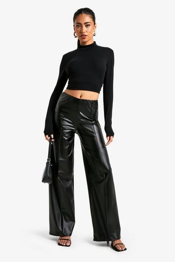 Wide Leg PU Trouser with Pintuck black