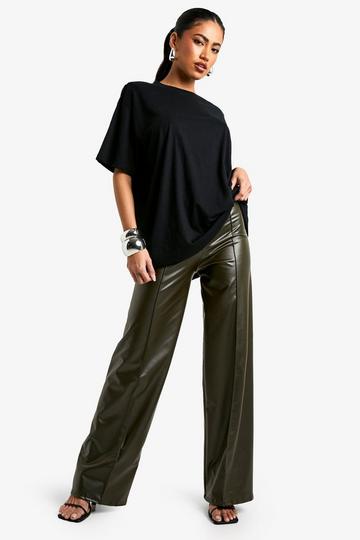 Wide Leg PU Trouser with Tintuck khaki