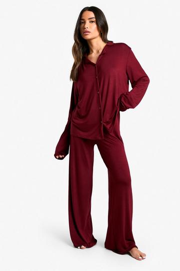 Burgundy Red Petite Long Sleeve Pajama Set