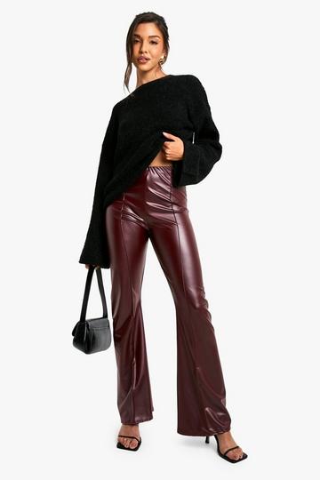 Flared PU Broek Met Tintuck wine