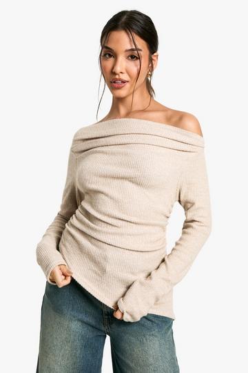 Chunky Rib Asym Hem Drape Top stone