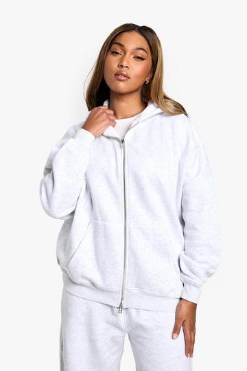 Plus Oversized Double Zip Through Hoodie ash grey