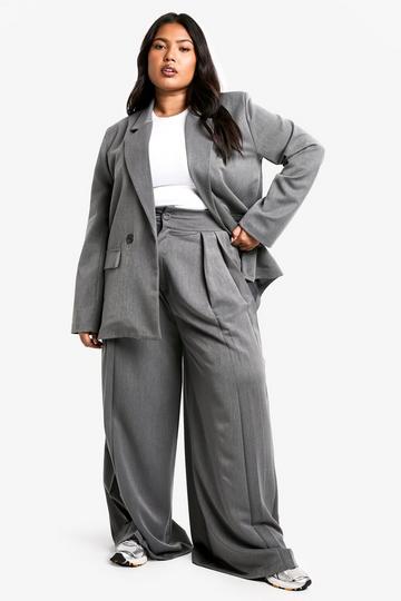 Plus Pleat Front Marl Wide Leg Pants grey marl