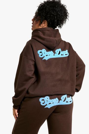 Plus Sports Dept Towelling Applique Zip Through Hoodie chocolate