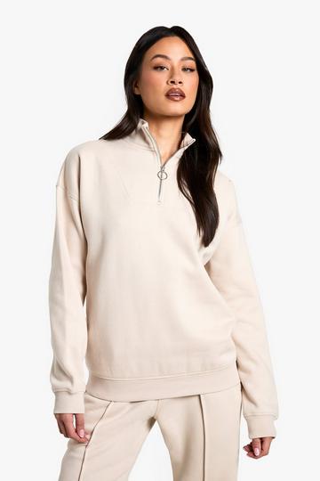 Tall O Ring Detail Half Zip Sweatshirt beige