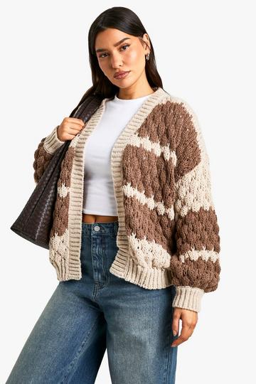 Tall Stripe Bubble Knit Chunky Cardigan stone