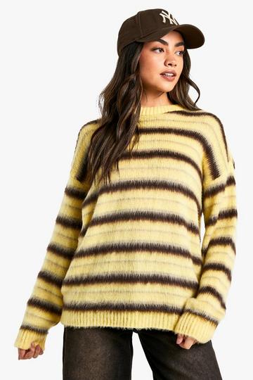 Super Zachte Dikke Driedubbele Gestreepte Oversized Gebreide Trui yellow