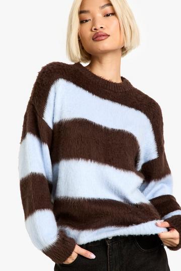 Super Soft Chunky Stripe Oversized Knitted Jumper blue