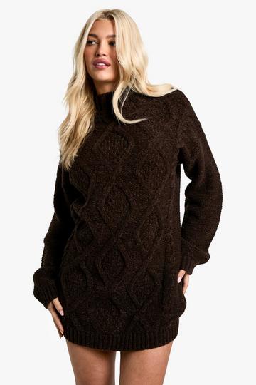 Crew Neck Cable Jumper Dress mink