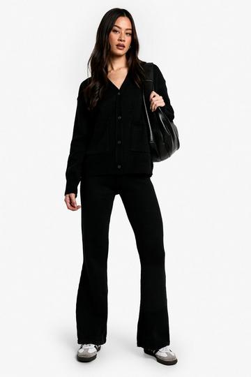 Black Tall Cardigan And Flare Trouser Co Ord